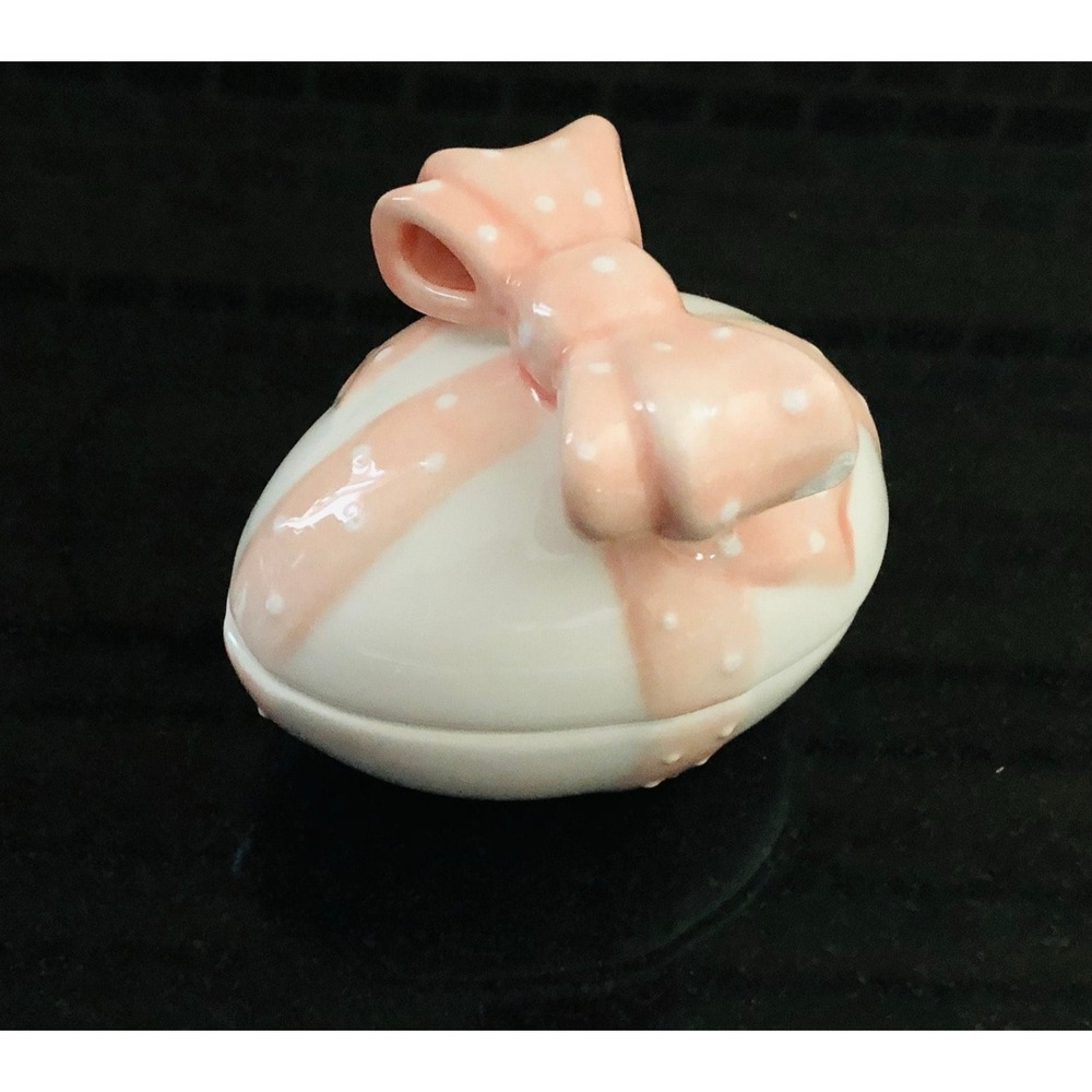 Jay Willfred Andrea by Sadek Egg Trinket Box Pink White‎ & Polka Dot Bow Vintage